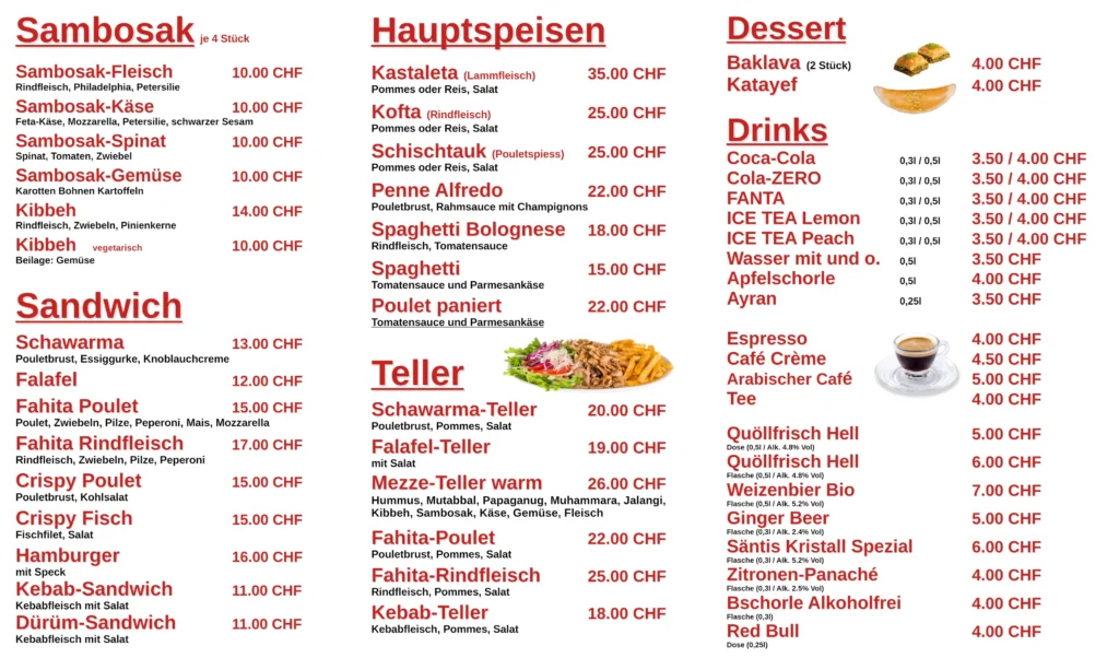 AZADI Menu